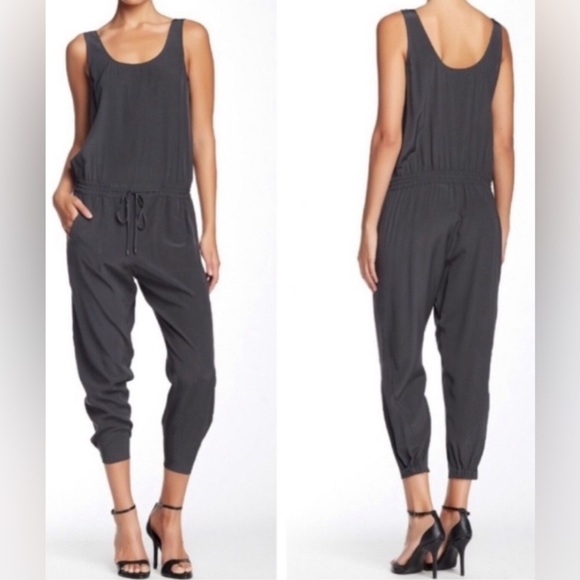 Vince Round neck size 4 black jumpsuit, two side pockets , drawstring, jogger - Picture 1 of 8